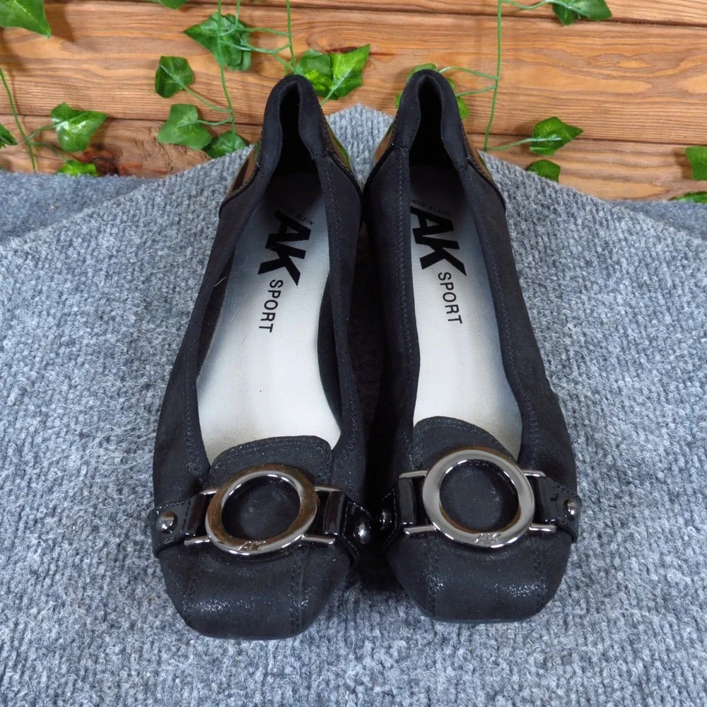 Anne Klein AK Sport Women Ballet Flat 8.5 Professional Work Wear Black Shimmer